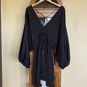 Free People black dress with dolman sleeves.
